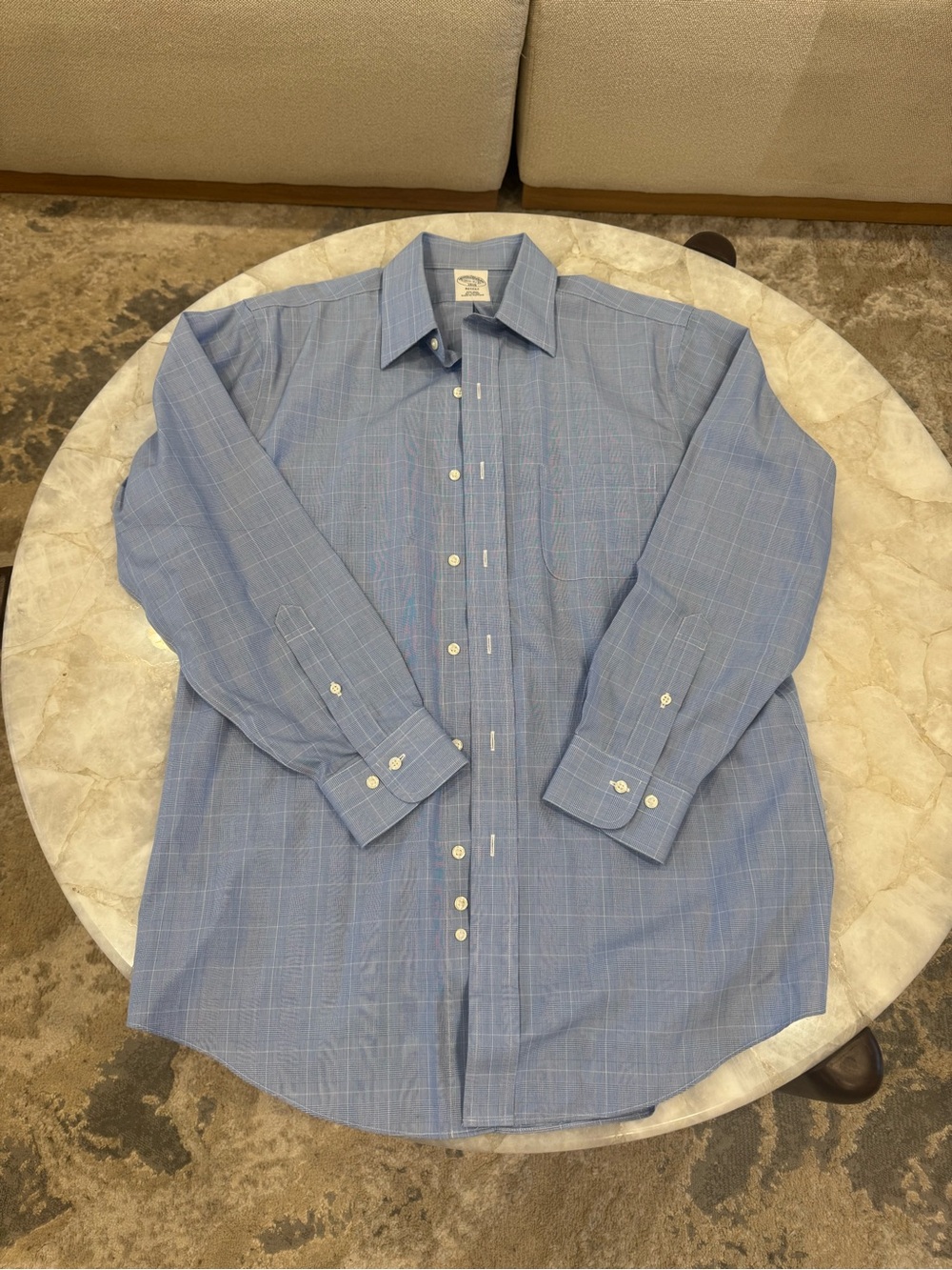 Brooks Brothers Regent Dress Shirt Mens 15 1/2 - 2/3 blue window Non-Iron Cotton